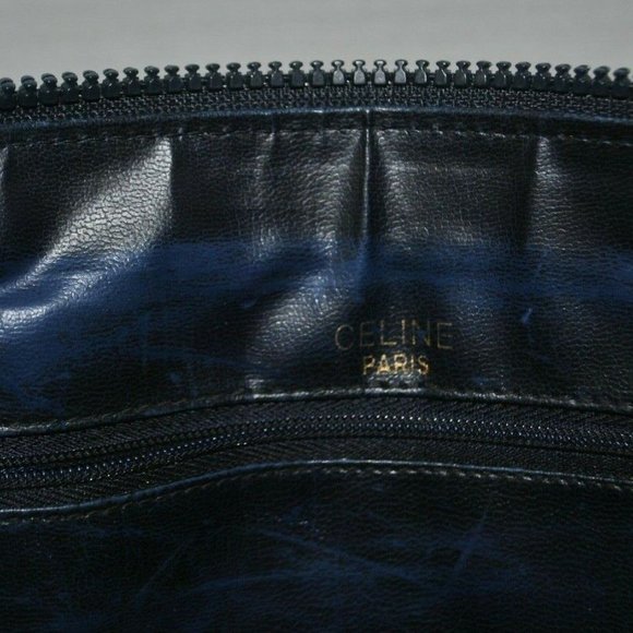Vintage Celine Logo macadam navy blue boston satchel hand held handbag USED - Picture 4 of 10
